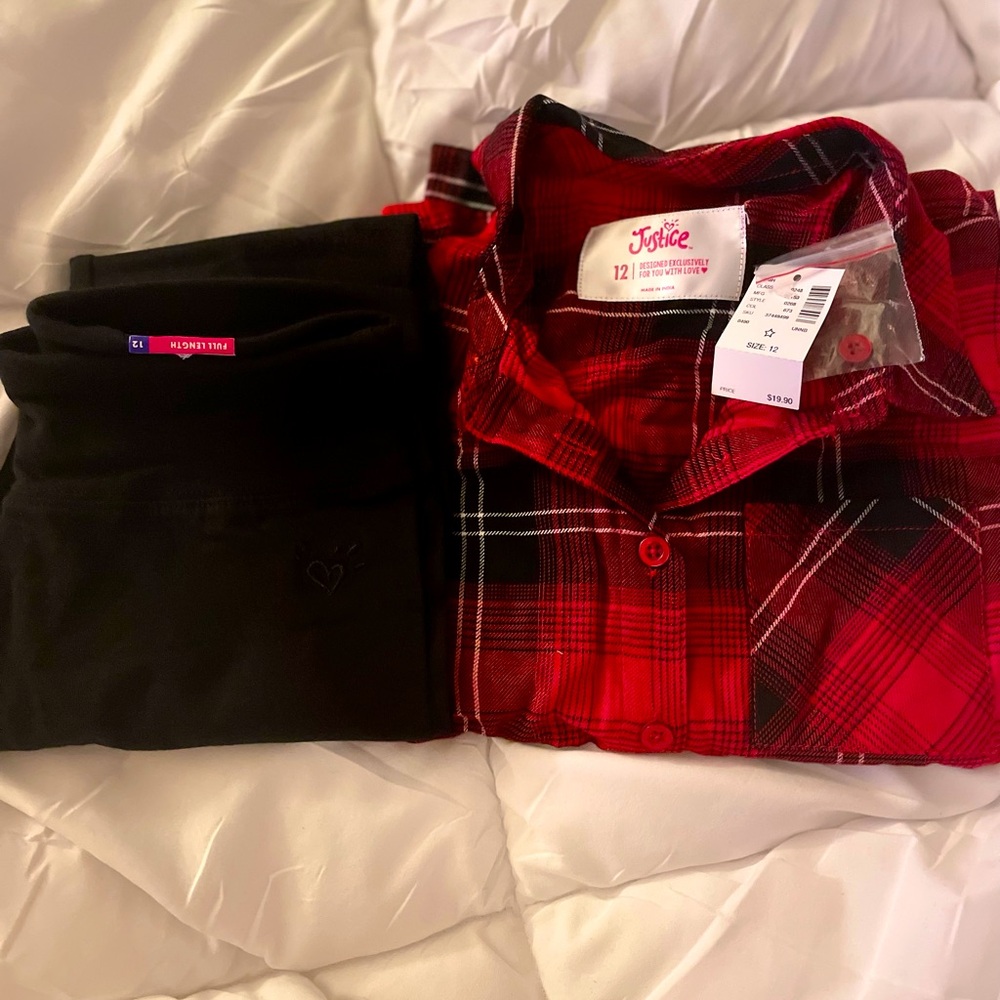 Justice- adorable shirt with leggings brand new never worn tags still on